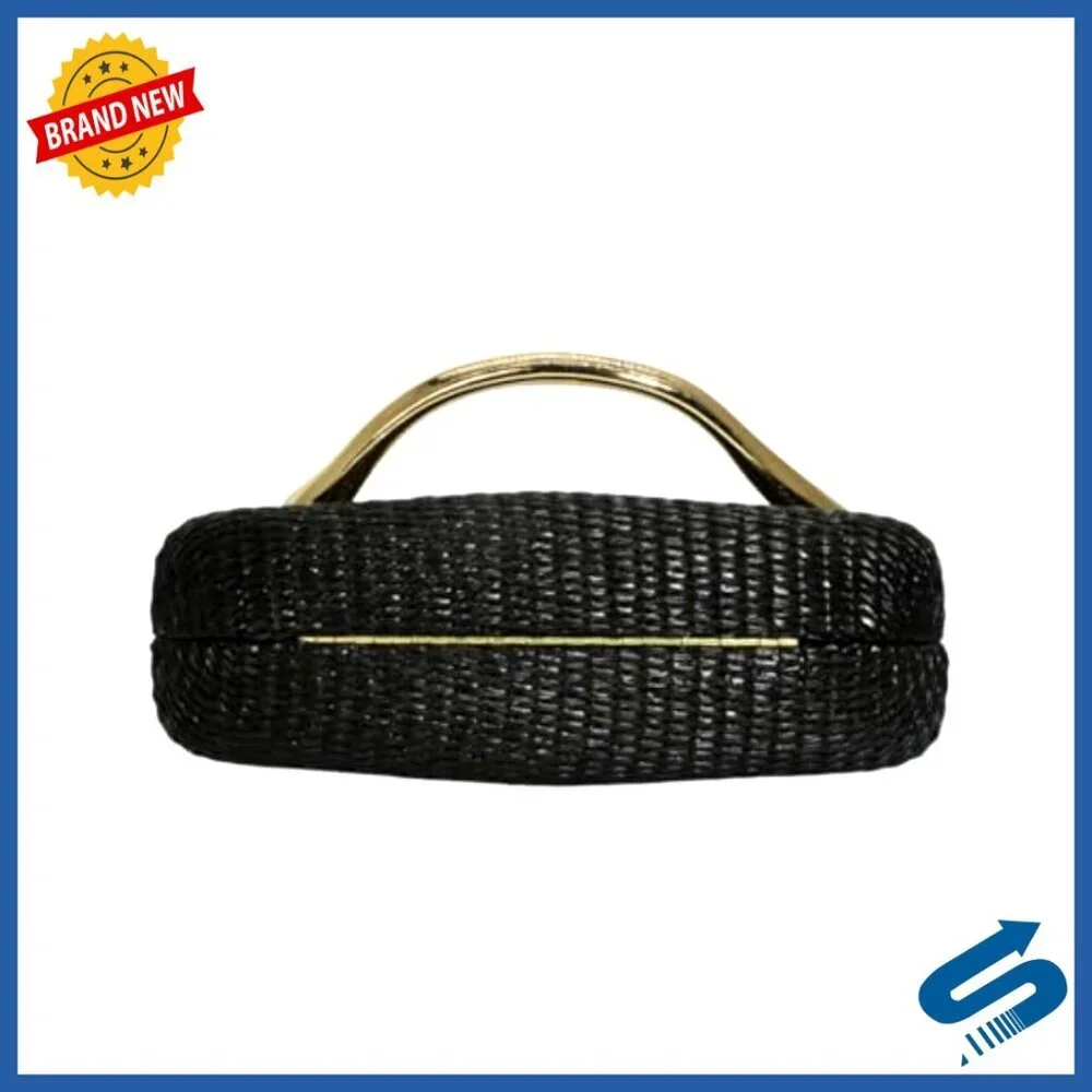Straw Woven Clutch Purse Metal Handle Chain Crossbody Shoulder Bag Elegant